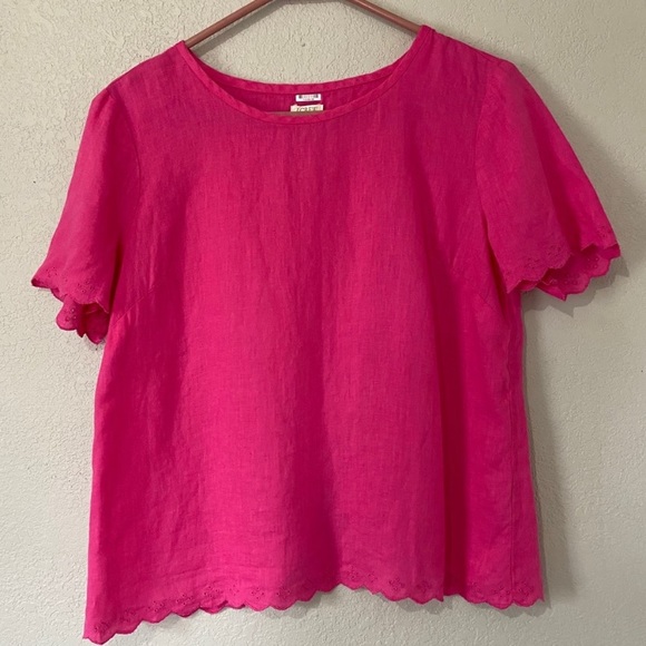 J. Crew Bright Pink Crossed- back linen blouse - Picture 2 of 8